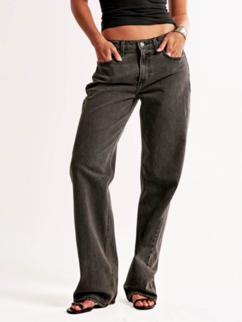 Abercrombie & Fitch The 90s Baggy Low Rise Curve Love In Dark Gray 28/6 Long